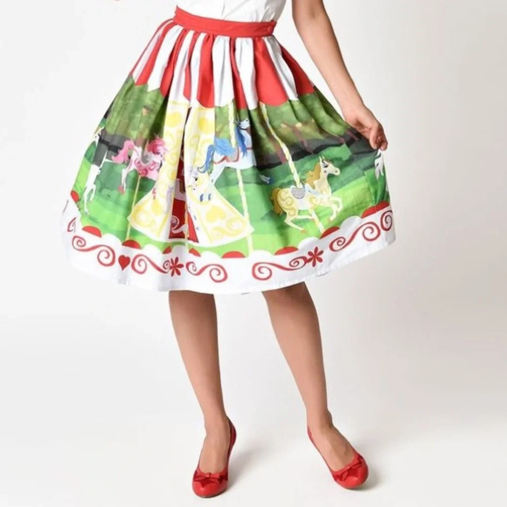 Rare Unique Vintage Disney Small Mary Poppins Enchanted Carrousel Horses Skirt S - Picture 3 of 8